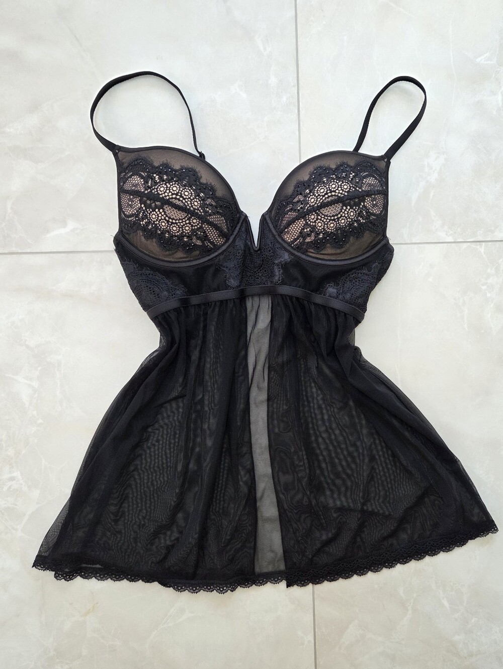 La SENZA Black Lace & Mesh Babydoll Chemise